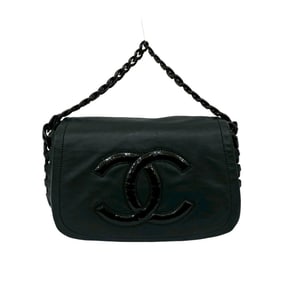 CHANEL Coco Mark Leather Handbag with Plastic Handles, Black, Size 47-10