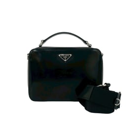 Unused, stored PRADA Prada triangle logo hardware patent leather 2-way handbag/shoulder bag in black