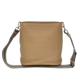 PRADA Prada Logo Embossed Vitello Phoenix Leather Shoulder Bag/Sacoche/Pochette Beige 39599