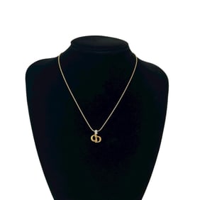 Christian Dior CD logo motif GP necklace pendant choker gold 146-4