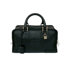 LOEWE Amazona 28 Anagram Logo Engraved Leather Handbag/Mini Boston Bag Black 74491