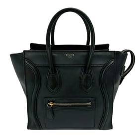 CELINE Luggage Micro Shopper Leather Handbag, Mini Tote Bag, Boston Black, 21746