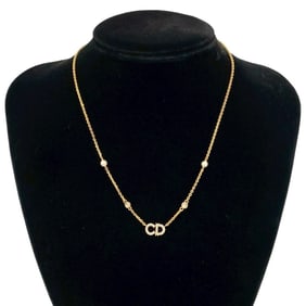 Christian Dior CD logo motif GP rhinestone chain necklace pendant in gold 00432