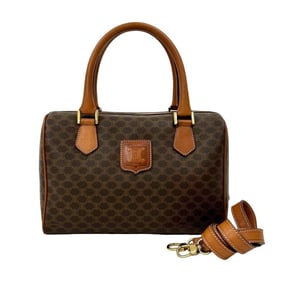 CELINE Macadam Blason Triomphe Leather 2-Way Handbag/Shoulder Bag, Brown, 37127