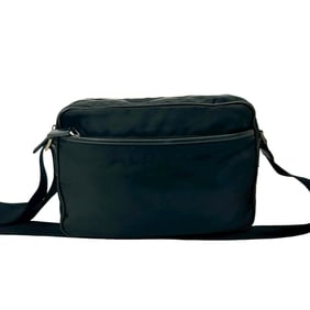 PRADA Prada Triangle Logo Metal Hardware Nylon Saffiano Leather Mini Shoulder Bag Pochette Sacoche