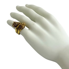 GUCCI Double Tiger Head Ring with Metal and Rhinestones, Men's, Size 12, Gold, 78052