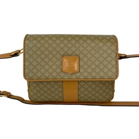 CELINE Macadam Blason Triomphe Leather Shoulder Bag/Pochette/Sacoche, Beige, 33392