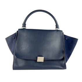Celine Trapeze Shoulder Bag/Handbag in Leather and Suede, Navy Blue, Women's, Z7731