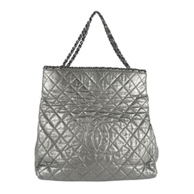 CHANEL Women's Metallic Gray Leather Handbag z7602