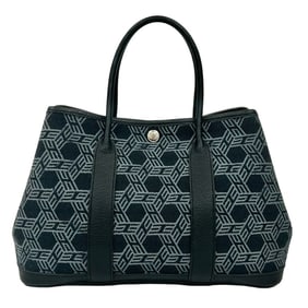 ?K engraved HERMES Garden Party TPM Toile Seau H leather tote bag/handbag, black, 21775
