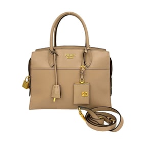 PRADA Esplanade logo hardware, Saffiano leather, 2-way handbag/shoulder bag, beige, 32894