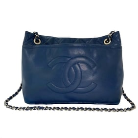 CHANEL Matelasse Coco Caviar Leather Semi-Shoulder Bag, Navy, 19837