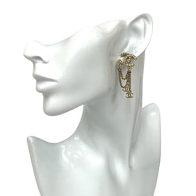 CHANEL Coco Mark GP Rhinestone and Faux Pearl Earrings, Gold Pink, 78999