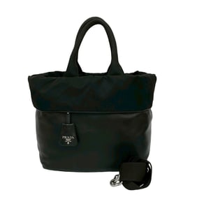 PRADA Prada Triangle Logo Metal Hardware Nylon Leather 2-Way Handbag Mini Tote Bag Shoulder Black