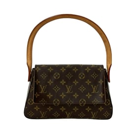 LOUIS VUITTON Mini Looping Monogram Leather Semi-One Shoulder Bag/Mini Tote Bag, Brown, 98287