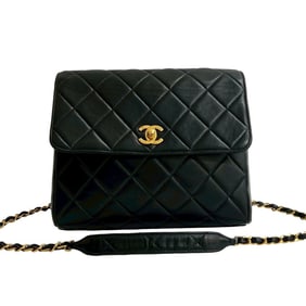 CHANEL Matelasse Coco Lambskin Leather Chain Shoulder Bag, Black, 27715