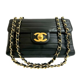 CHANEL Coco Mark Border Stitch Lambskin Chain Shoulder Bag Pochette Black 22237