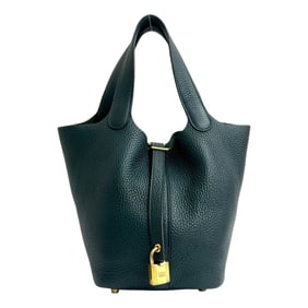 ?M engraved HERMES Picotin Lock PM Taurillon Clemence leather handbag Vert Cypress 24809