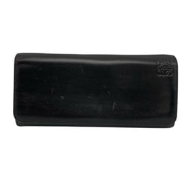 LOEWE Leather Bi-fold Long Wallet with Anagram, Black, D4