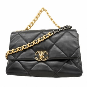 Chanel 19 Lambskin Handbag with Chain Shoulder Strap, Black and Gold, 2-Way Bag for Women