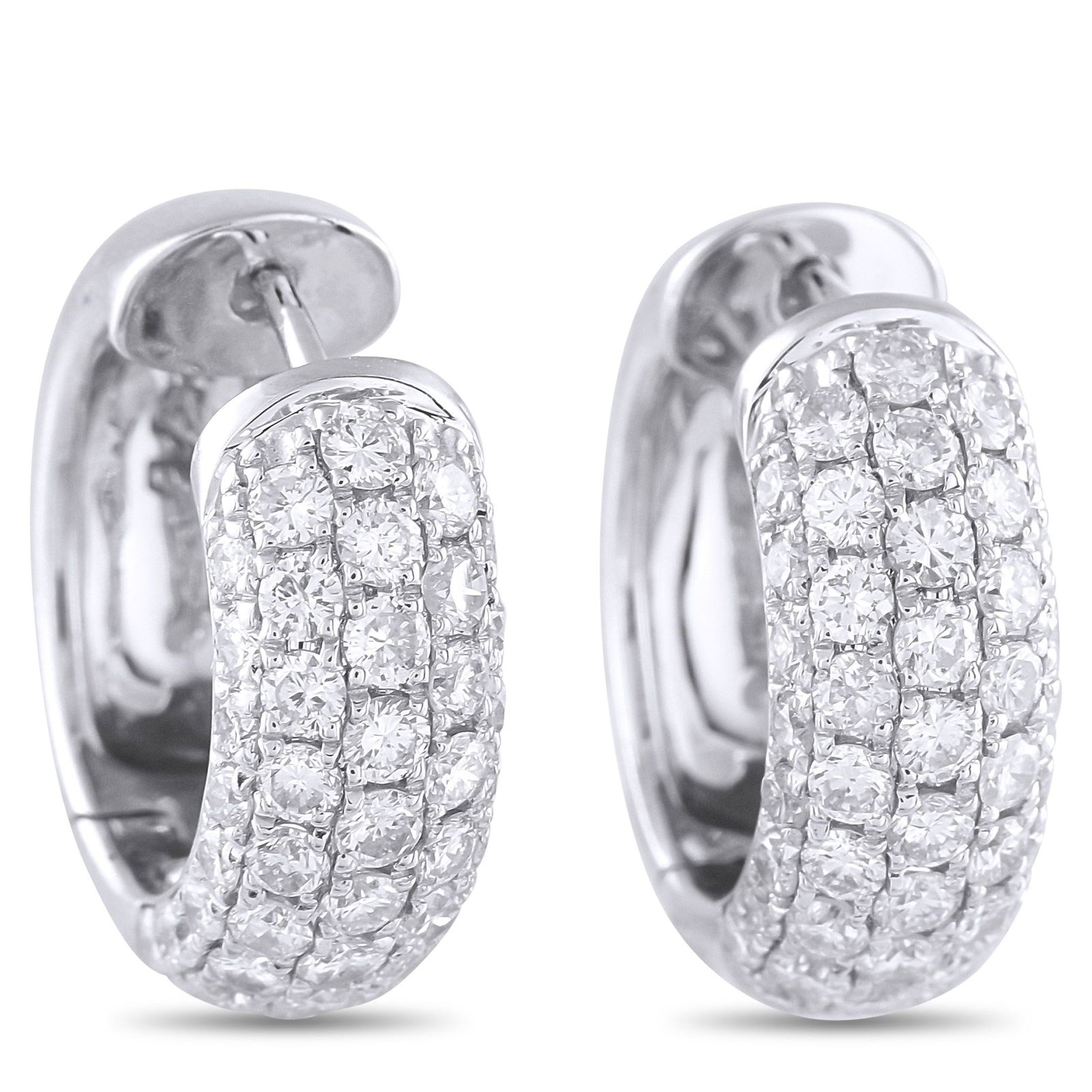 LB Exclusive 18K White Gold 2.0ct Diamond Huggie Earrings AER-14982: Diamonds with a total weight of 2.0 carats allow these sophisticated earrings to make a statement every time they catch the light. The classic, rounded design makes them a luxury piece that is ideal f