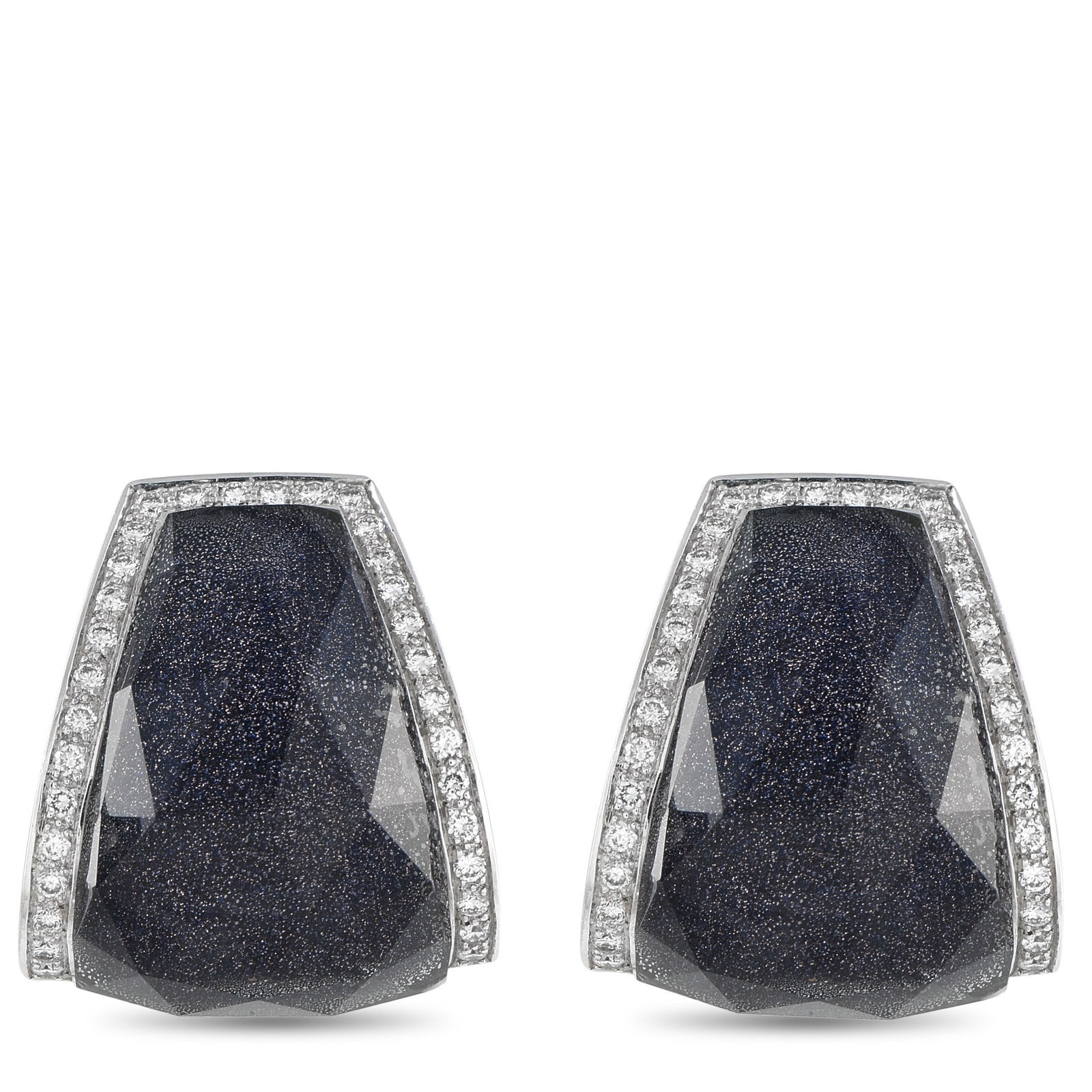Stephen Webster Crystal Haze 18K White Gold 1.0ct Diamond Earrings SW18-100425: An impressive example of Stephen Webster's innovative approach to jewelry design. These clip-on earrings in 18K white gold feature a faceted natural clear quartz layered over a dark-colored gemstone w