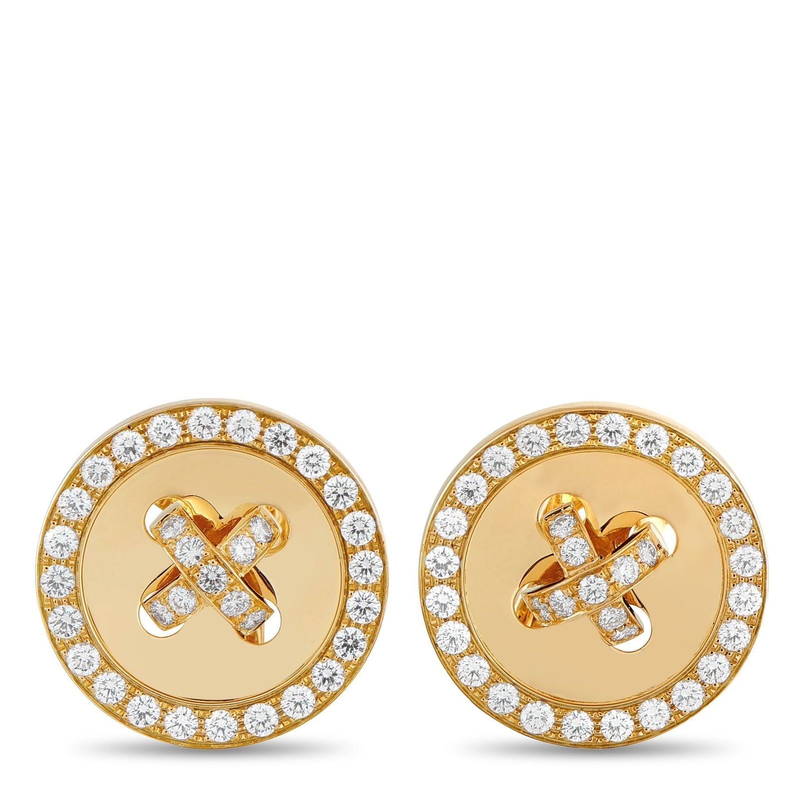 Van Cleef & Arpels 18K Yellow Gold 2.25ct Diamond Boutonnire Earrings Large Model #5054: These Van Cleef & Arpels Boutonnire earrings feature an elegant, understated design that is ideal for everyday wear. Crafted from 18K Yellow Gold, the circular settings come complete with Diamonds tot