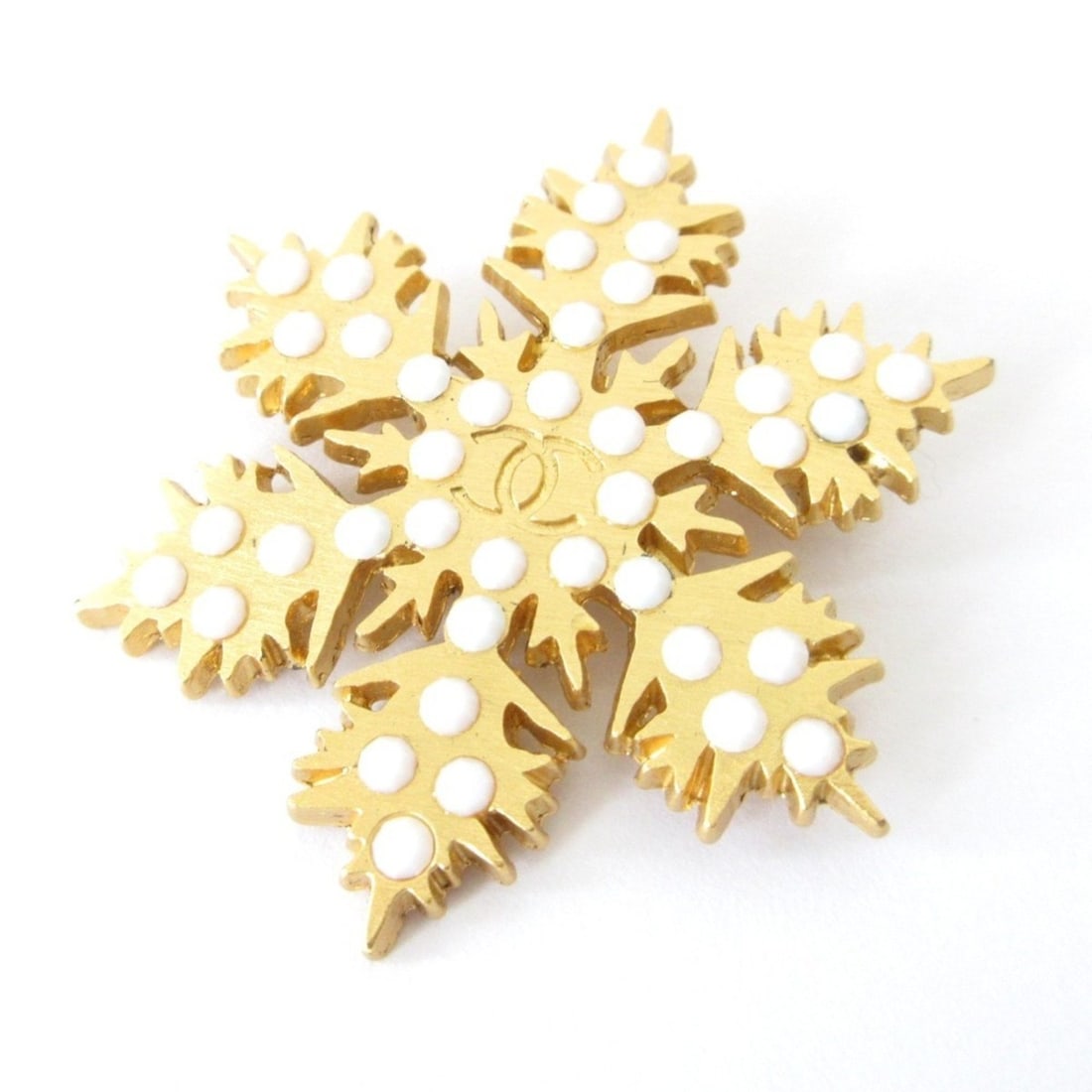 01A CHANEL Coco Mark Snowflake Brooch, Gold, Women's (1 of 20)