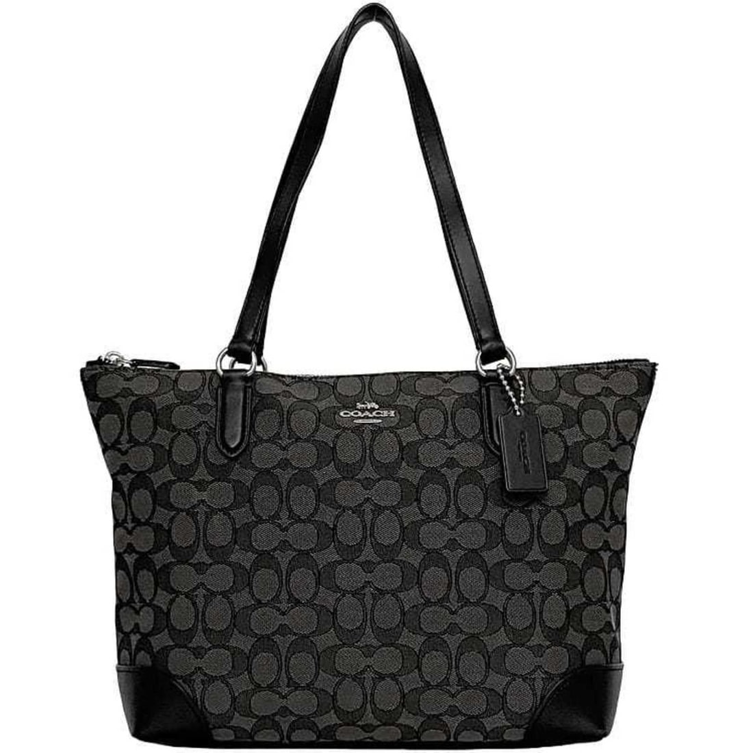 Coach Tote Bag ec-22593 Grey Black Signature CG977 Canvas Leather COACH Unisex: --- Catalog ---Category: SizeHandle Drop: 50.50cm / 19.88''Size (HxWxD): 24cm x 37.5cm x 11.5cm / 9.44'' x 14.76'' x 4.52''Category: DesignType: Tote bagColor: Black, GrayGender: UnisexClosure: Zipper
