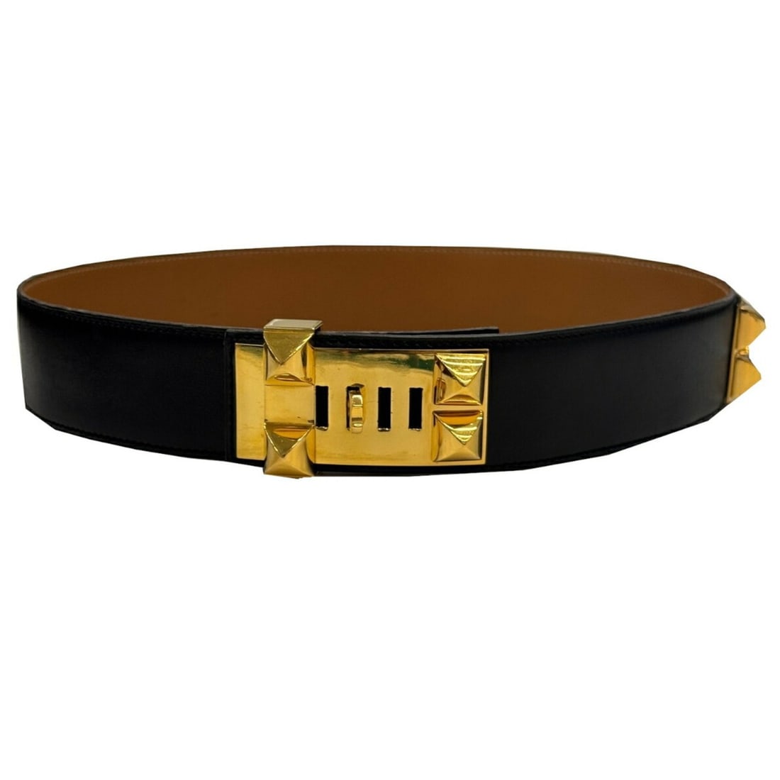HERMES Collier de Chien Belt, Size 70, Black, 1989 Box Calf Leather, Women's, Marked "S" (1 of 20)