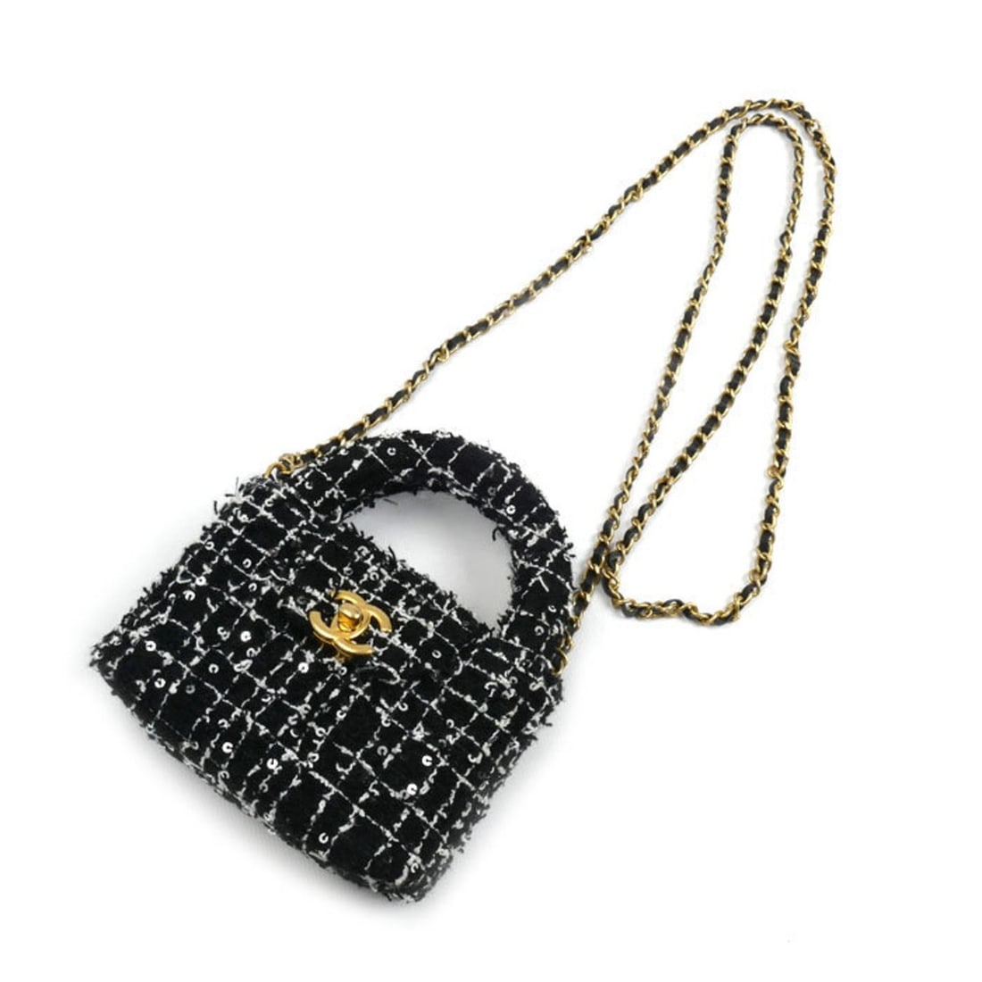 CHANEL Fabric Mini Chain Shoulder Bag, Black, AP3435, Sequins, Women's: --- Catalog ---Category: SizeSize (HxWxD): 9cm x 12.5cm x 4.5cm / 3.54'' x 4.92'' x 1.77''Strap Length: 116cm / 45.66''Handle Length: 16cm / 6.29''Category: DesignType: Shoulder bagColor: BlackGender: