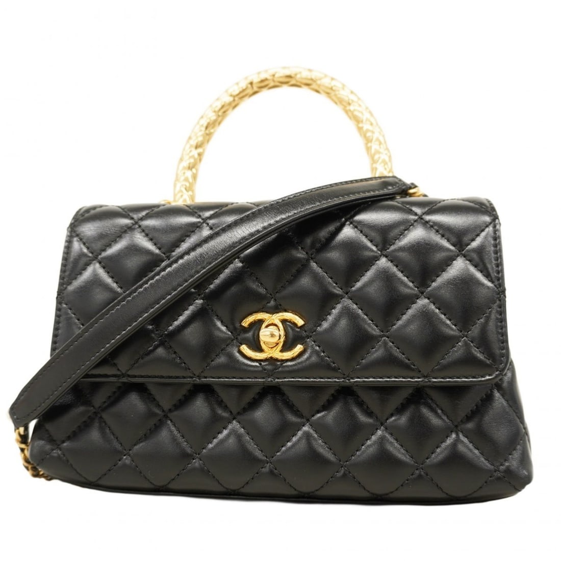 Chanel Matelasse Handbag with Chain Shoulder and Coco Handle, Lambskin, Black, 2-Way Bag for Women (1 of 20)