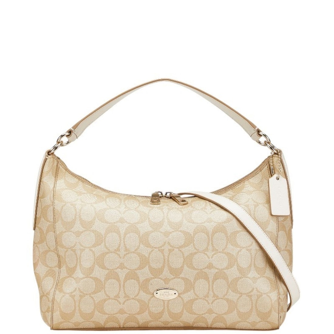 Coach Signature Shoulder Bag/Handbag, 2-Way, Beige/White Leather, Women's, COACH: --- Catalog ---Category: SizeSize (HxWxD): 20cm x 40cm x 12cm / 7.87'' x 15.74'' x 4.72''Category: DesignType: Handbag, Shoulder bagColor: Beige, WhiteGender: WomenMaterial: PVC , Leather Category: Ge