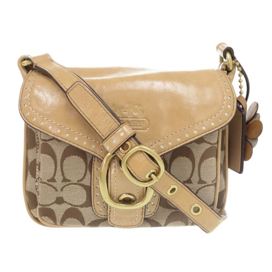 Coach Signature Canvas Patent Leather Beige Shoulder Bag 1504 COACH: --- Catalog ---Category: SizeSize (HxWxD): 16cm x 19cm x 6cm / 6.29'' x 7.48'' x 2.36''Category: DesignType: Shoulder bagColor: BeigeGender: WomenMaterial: Canvas , Patent leather Category: GeneralBra