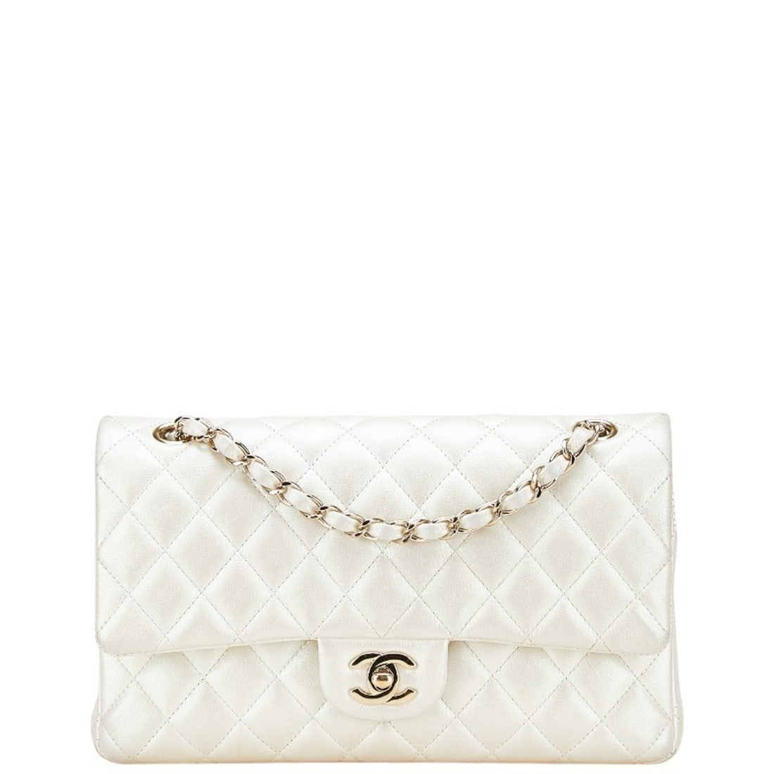 CHANEL Matelasse 25 Coco Mark Double Flap Chain Shoulder Bag Handbag White Lambskin Women's (1 of 17)