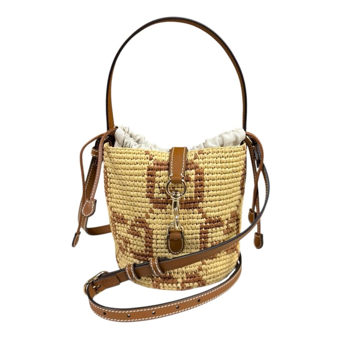 Gucci Woven Mini Bucket Bag Shoulder Fabric 816284 Beige Women's GUCCI 2-way: --- Catalog ---Category: SizeSize (HxWxD): 17cm x 15cm x 13cm / 6.69'' x 5.9'' x 5.11''Category: DesignType: Shoulder bagColor: Beige, BrownGender: WomenMaterial: Fabric , Raffia Category: GeneralMPN:
