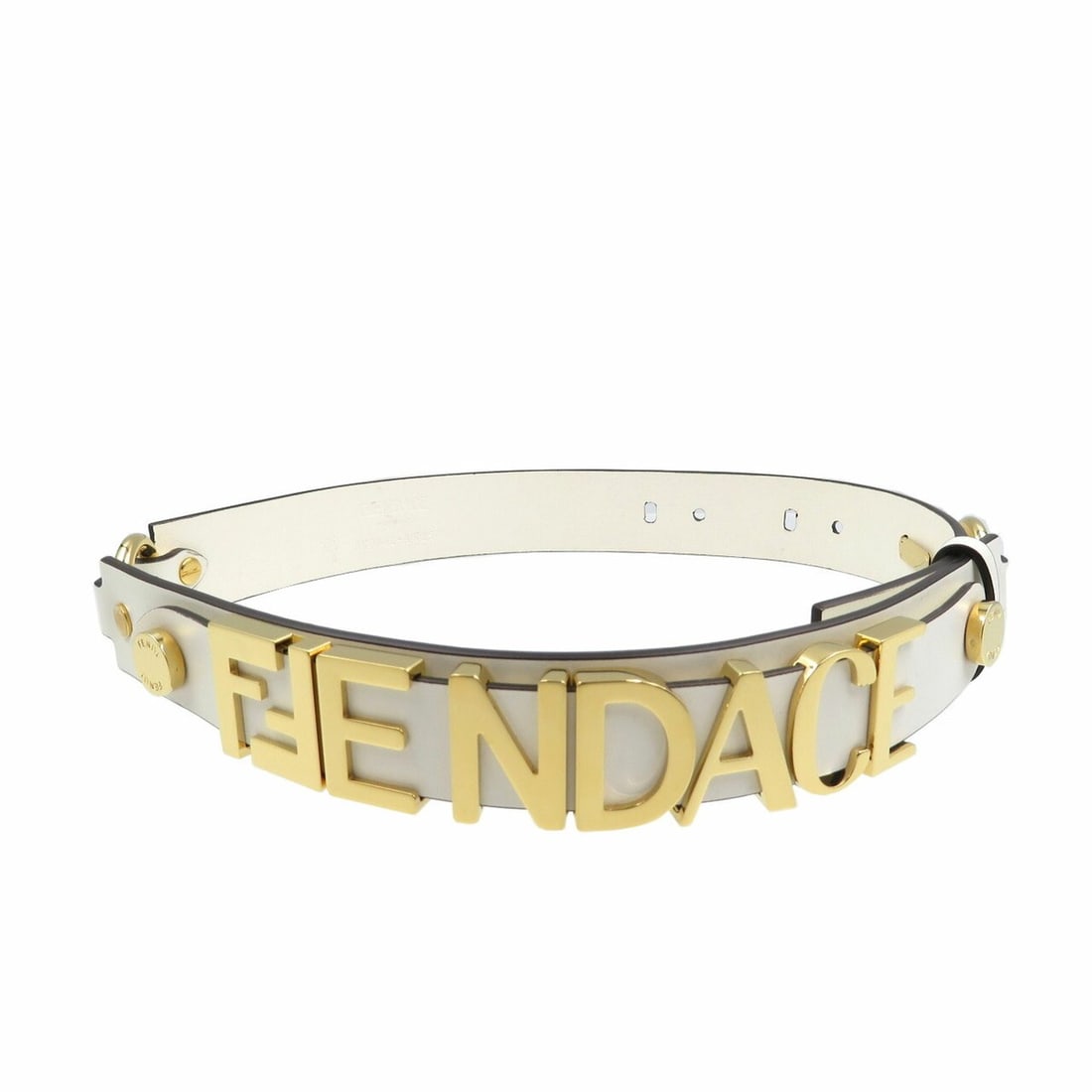 Fendace Fendi Versace 8C0662 Leather Metal White Gold Belt 1891FENDACE: --- Catalog ---Category: SizeLength: 78cm / 30.7''Category: DesignType: Standard beltColor: WhiteGender: WomenMaterial (Strap): Leather Material (Buckle): MetalCategory: GeneralBrand: Fendi--- Item Li