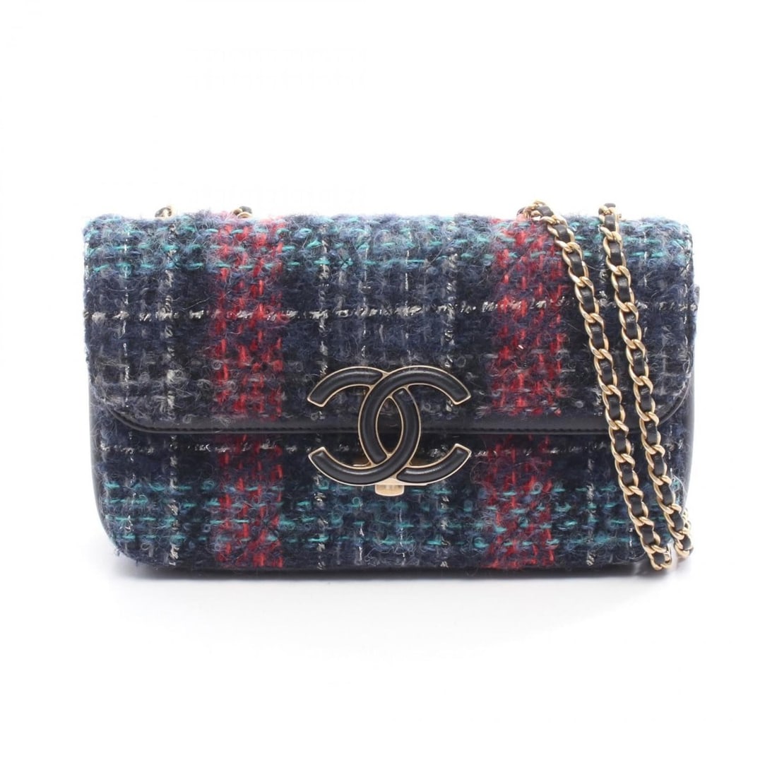 Chanel Coco Mark Double Flap Shoulder Bag, Fabric and Leather, Women's, Navy Blue, Multicolor: --- Catalog ---Category: SizeSize (HxWxD): 13cm x 22cm / 5.11'' x 8.66''Category: DesignType: Shoulder bagColor: Multi-color, NavyGender: WomenMaterial: Fabric , Leather Category: GeneralBrand: Chanel