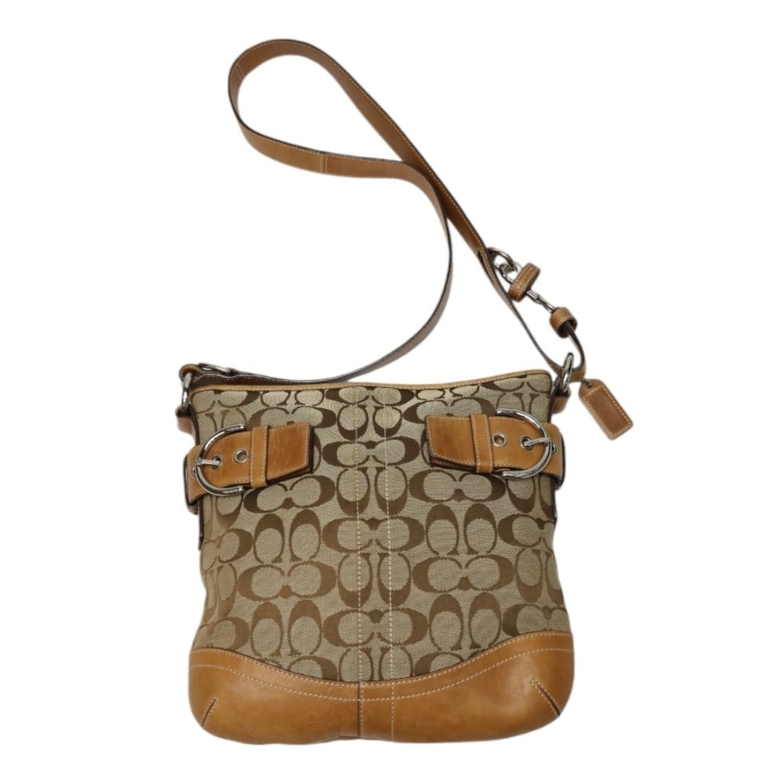 Coach 3574 Canvas and Leather Signature Shoulder Bag, Camel: --- Catalog ---Category: SizeSize (HxWxD): 27cm x 25cm x 2cm / 10.62'' x 9.84'' x 0.78''Category: DesignType: Shoulder bagColor: Brown, CamelGender: WomenMaterial: Canvas Category: GeneralBrand: Coach