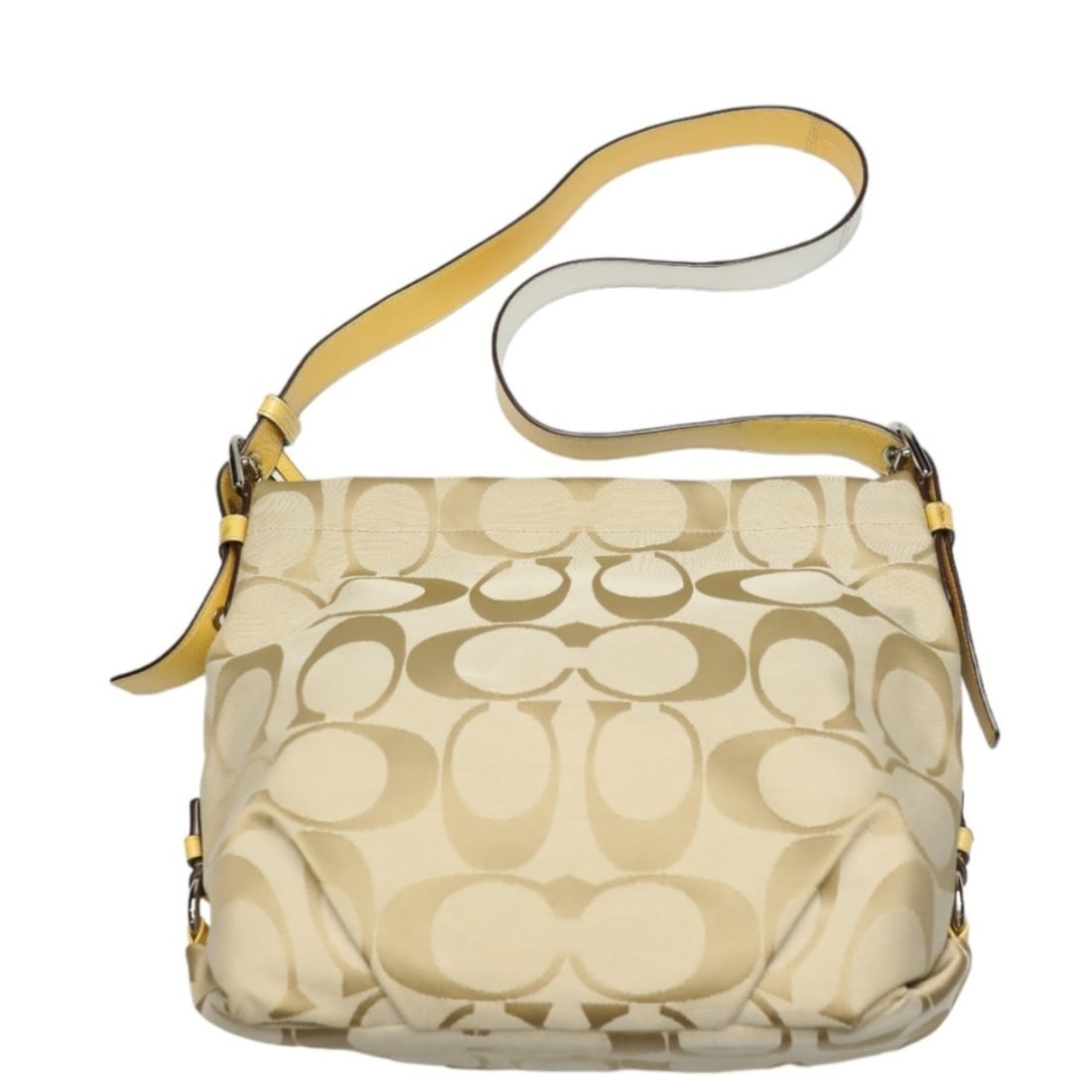 Coach Signature Canvas Shoulder Bag, Crossbody, F15067, Beige and Yellow: --- Catalog ---Category: SizeSize (HxWxD): 29cm x 25cm x 10cm / 11.41'' x 9.84'' x 3.93''Category: DesignType: Shoulder bagColor: Beige, YellowGender: WomenMaterial: Canvas Category: GeneralMPN: F1506
