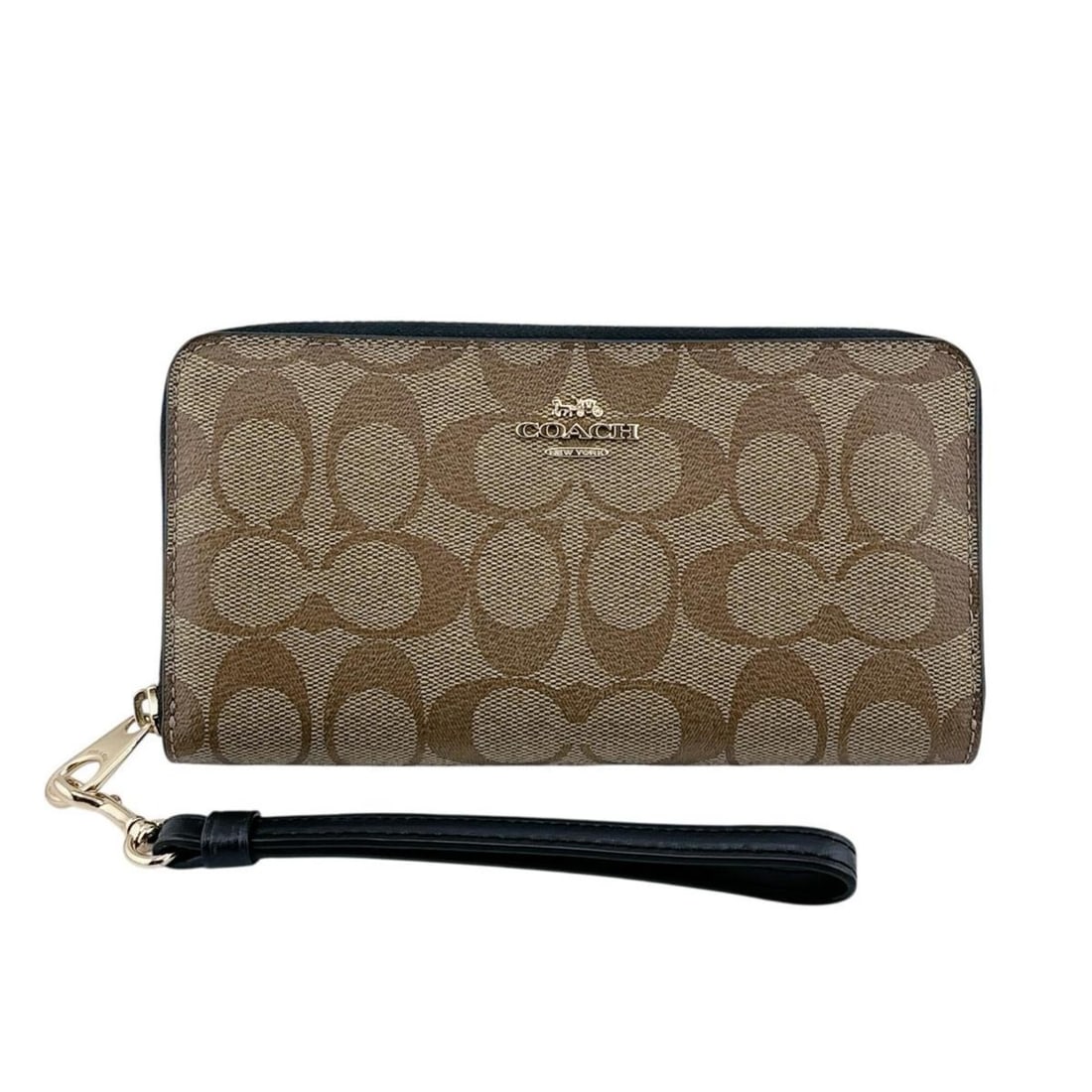 Coach Signature Long Zip Around Canvas Wallet C4452 Khaki/Black: --- Catalog ---Category: SizeSize (HxWxD): 10.5cm x 19cm x 2.5cm / 4.13'' x 7.48'' x 0.98''Category: DesignType: Long wallet (bi-fold)Color: Black, KhakiGender: WomenMaterial: Canvas Category: General