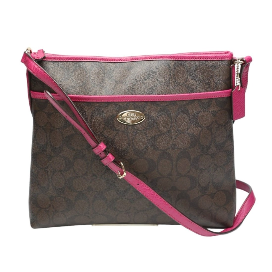 Coach Signature Shoulder Bag F34938 Dark Brown/Pink: --- Catalog ---Category: SizeSize (HxWxD): 26cm x 29cm x 5cm / 10.23'' x 11.41'' x 1.96''Category: DesignType: Shoulder bagColor: Dark brown, PinkGender: WomenMaterial: PVC Category: GeneralMPN: F3493