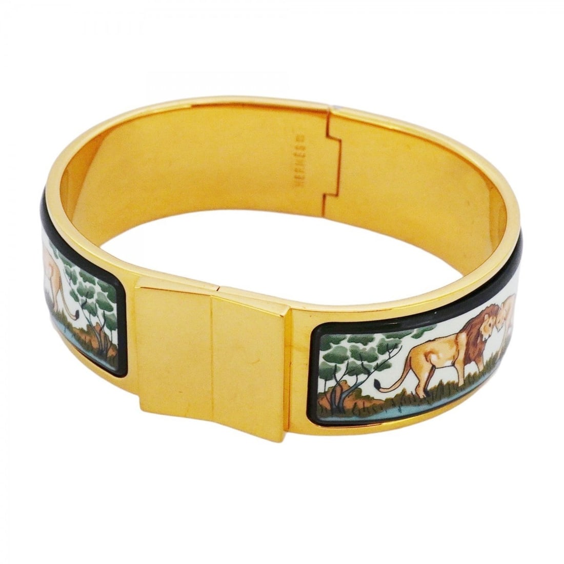 Hermes Click Cluck GM Bangle, GP Plated, Cloisonne, Gold, Green, Multicolor, Women's (1 of 17)