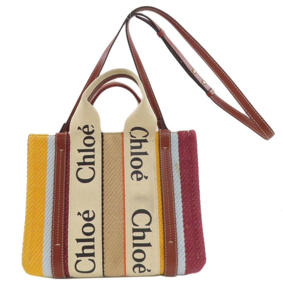 Chloé Chloe Woody Small 2-Way Handbag Canvas Women's CHLOE: --- Catalog ---Category: SizeSize (HxWxD): 21cm x 26.5cm x 7cm / 8.26'' x 10.43'' x 2.75''Category: DesignType: HandbagColor: Blue, Brown, YellowGender: WomenMaterial: Canvas Category: GeneralBrand: C