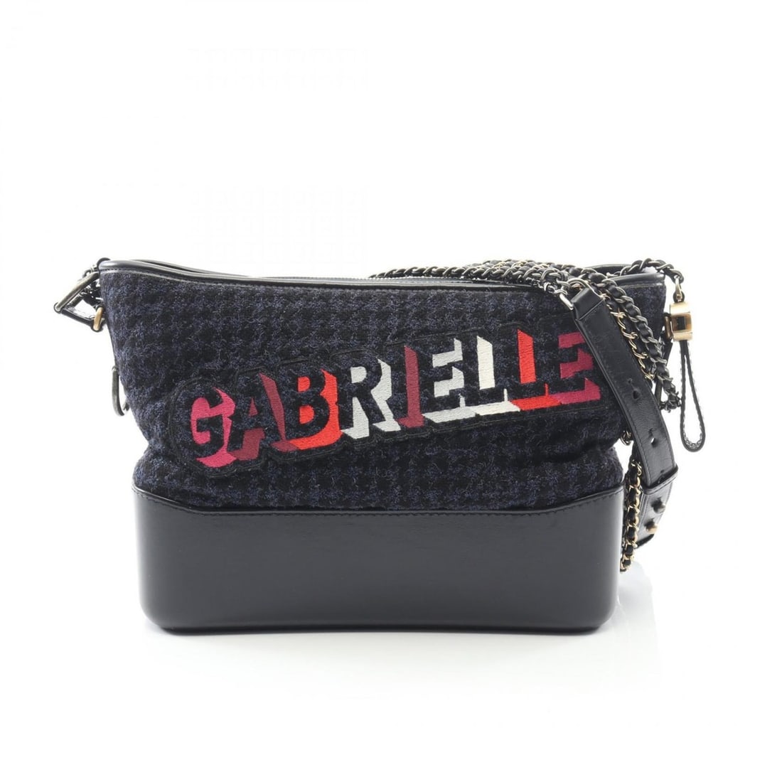 CHANEL Gabrielle de Chanel Large Hobo Shoulder Bag in Fabric and Leather, Navy/Black/Multicolor,: --- Catalog ---Category: SizeSize (HxWxD): 21.5cm x 27cm x 9.5cm / 8.46'' x 10.62'' x 3.74''Category: DesignType: Shoulder bagColor: Black, Multi-color, NavyGender: WomenMaterial: Fabric , Leather Cat