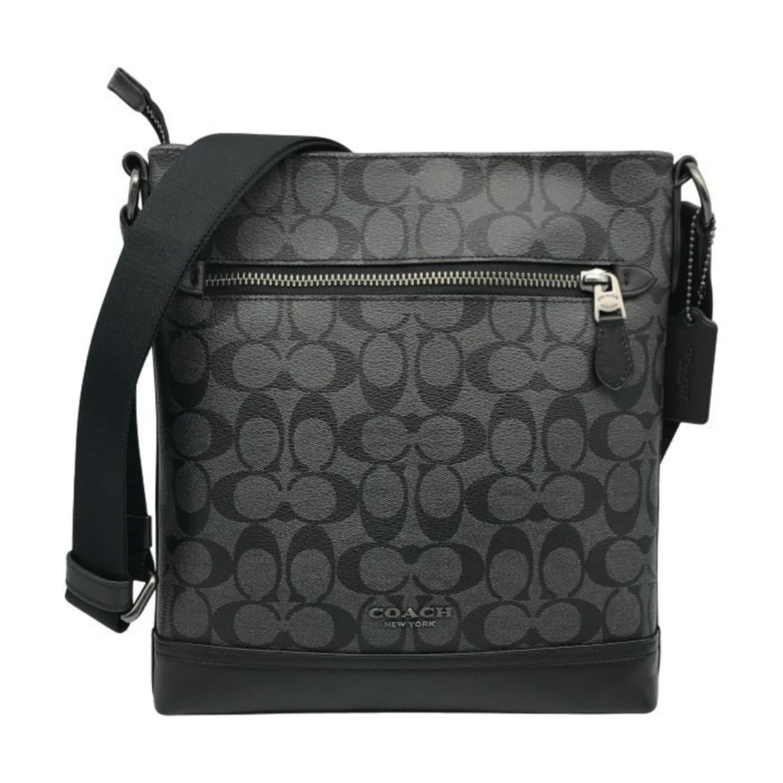 COACH Women's Signature Leather Shoulder Bag in Charcoal Black (F79053 T1): --- Catalog ---Category: SizeSize (HxWxD): 27cm x 25cm x 4cm / 10.62'' x 9.84'' x 1.57''Category: DesignType: Shoulder bagColor: Black, Charcoal grayGender: WomenMaterial: PVC , Leather Category: Gene