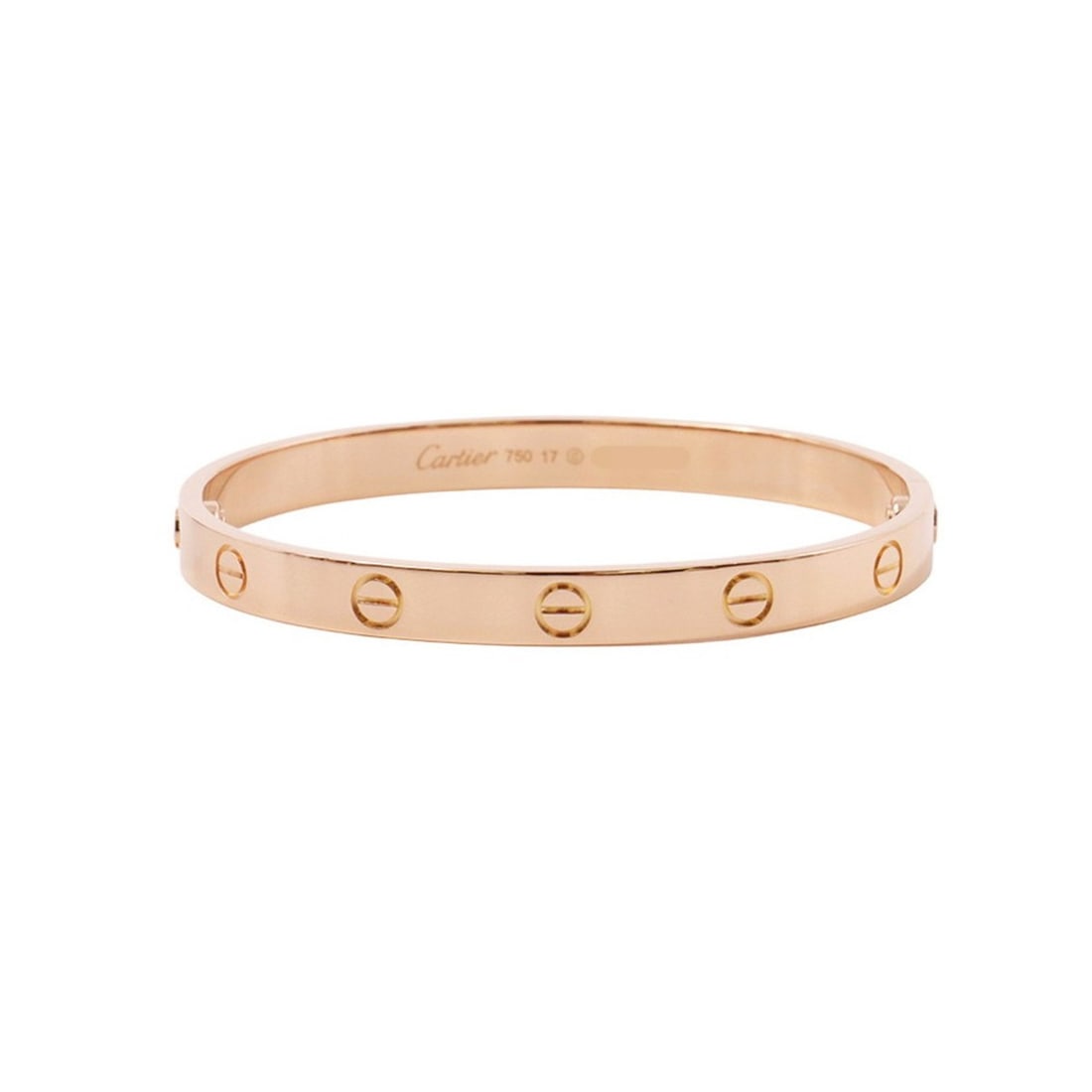 Cartier Love Bracelet Classic Model K18PG Size 17 LOVE Bangle: --- Catalog ---Category: SizeWidth: 6mm / 0.23''Length: 16cm / 6.29''Weight: 30.9g / 1.08oz.Category: DesignType: Charm braceletGender: WomenMaterial: Pink gold (18K)Category: GeneralLine: LoveBrand: