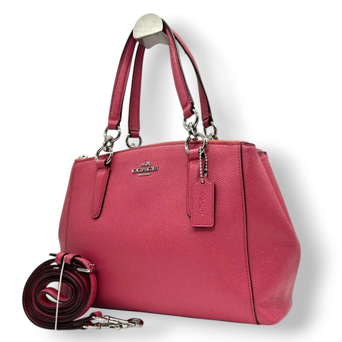 Coach Mini Christy Carryall F57523, 2-Way Shoulder/Handbag, Crossgrain Leather, Pink/Fuchsia,: --- Catalog ---Category: SizeSize (HxWxD): 18cm x 32cm x 9cm / 7.08'' x 12.59'' x 3.54''Category: DesignType: Handbag, Shoulder bagColor: PinkGender: WomenMaterial: Leather Category: GeneralMPN: F5752