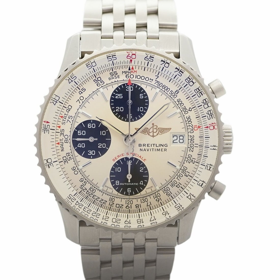 Breitling Navitimer A13330 Ivory Dial Men's Watch: --- Catalog ---Category: SizeWrist Size: 17.5cm / 6.88''Case Diameter: 41.6mm / 1.64''Category: DesignType: WristwatchGender: MenColor (Dial): IvoryMaterial (Band): Stainless steelCategory: GeneralMPN