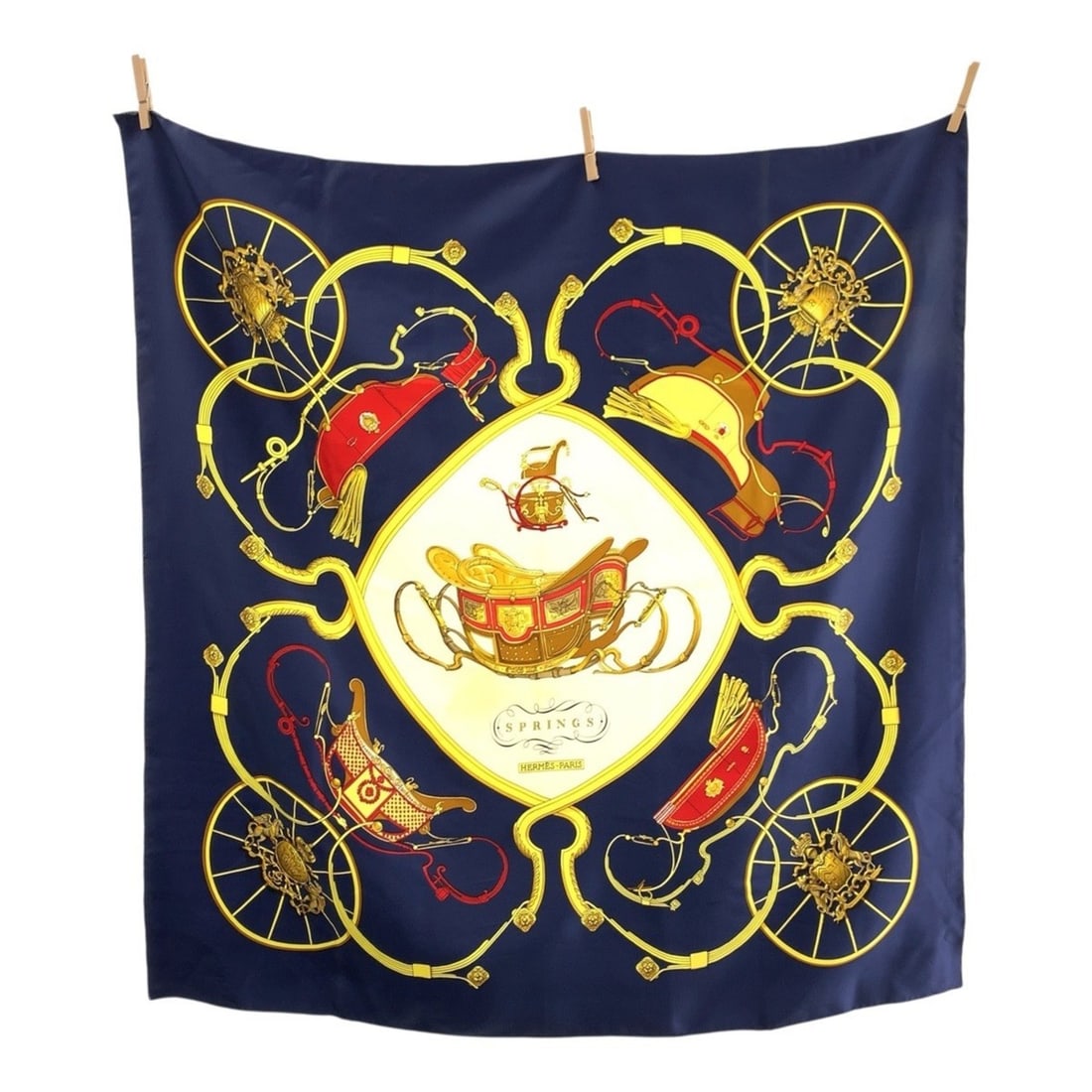 HERMES SPRINGS Carré 90 Navy Multicolor Silk Scarf Large for Women: --- Catalog ---Category: SizeSize (LxW): 86cm x 89cm / 33.85'' x 35.03''Category: DesignType: ScarfColor: Multi-color, NavyGender: WomenMaterial: Silk Category: GeneralBrand: HermesCountry of Origin: